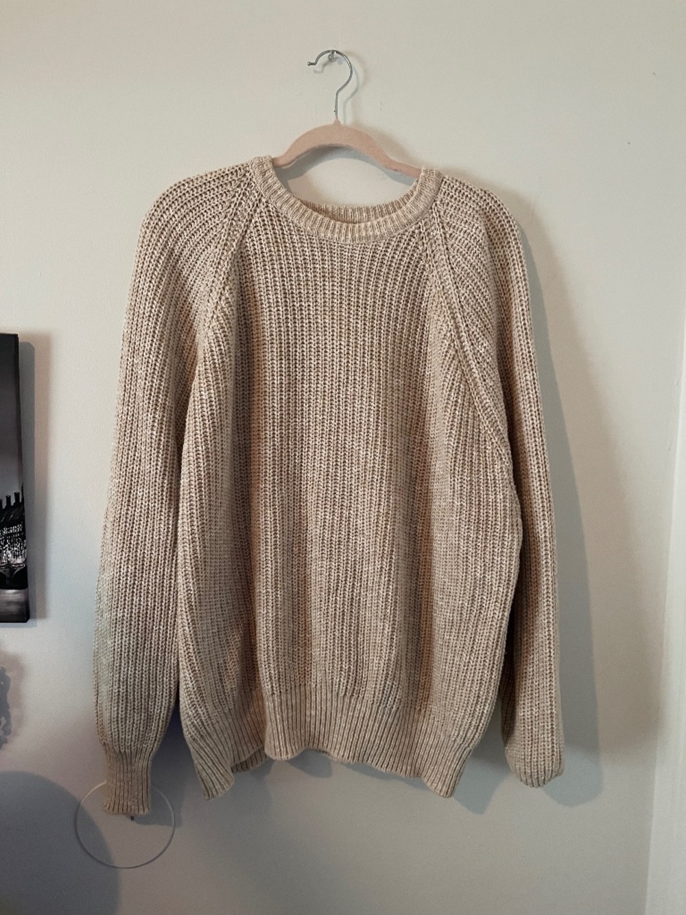 Vtg 90s L.L. Bean Men’s Large Cream 100% Cotton Fisherman Sweater Made in USA